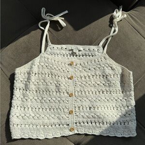 American Eagle White Crochet Button Crop Top